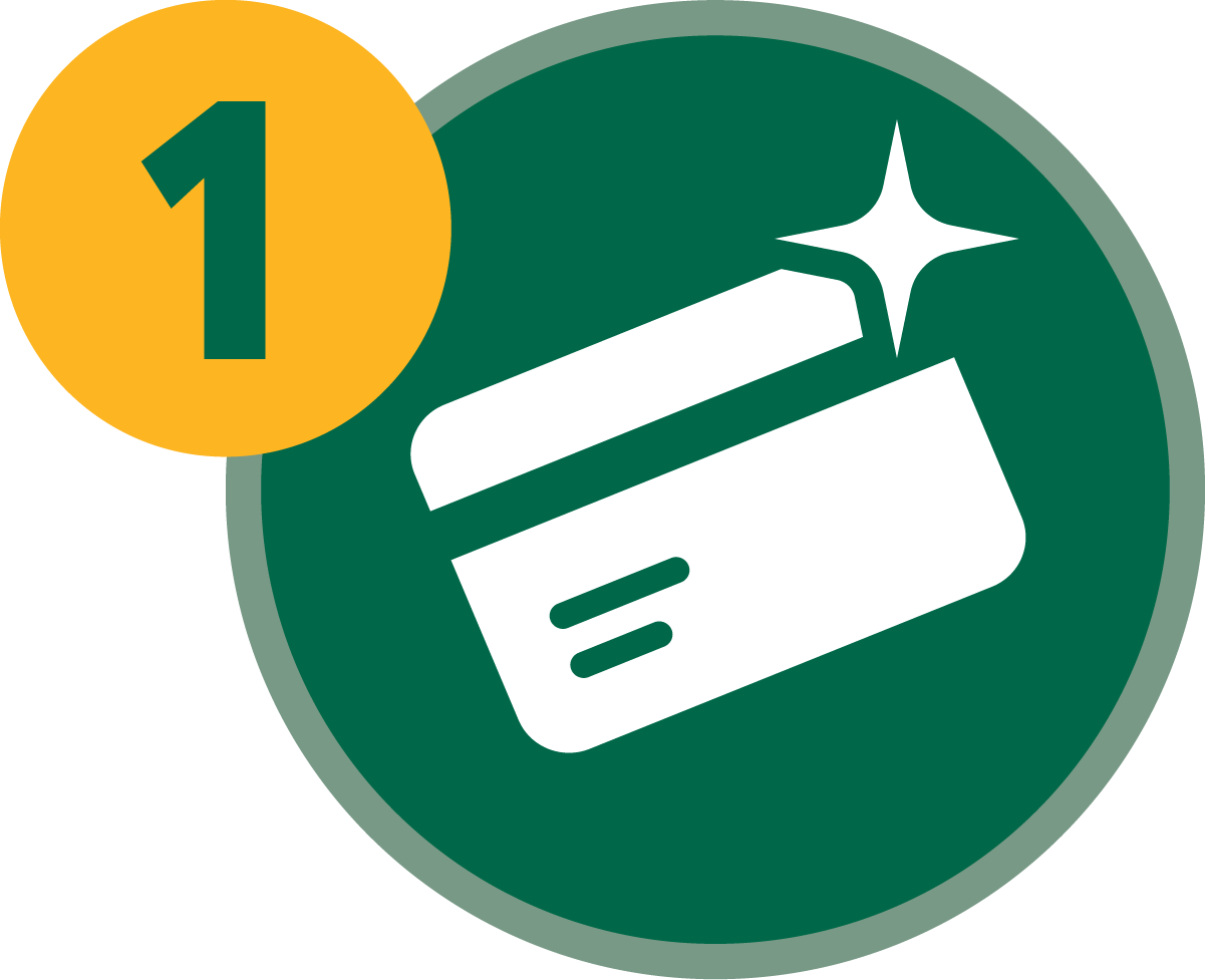 Logo of Debit Card indicating step 1
