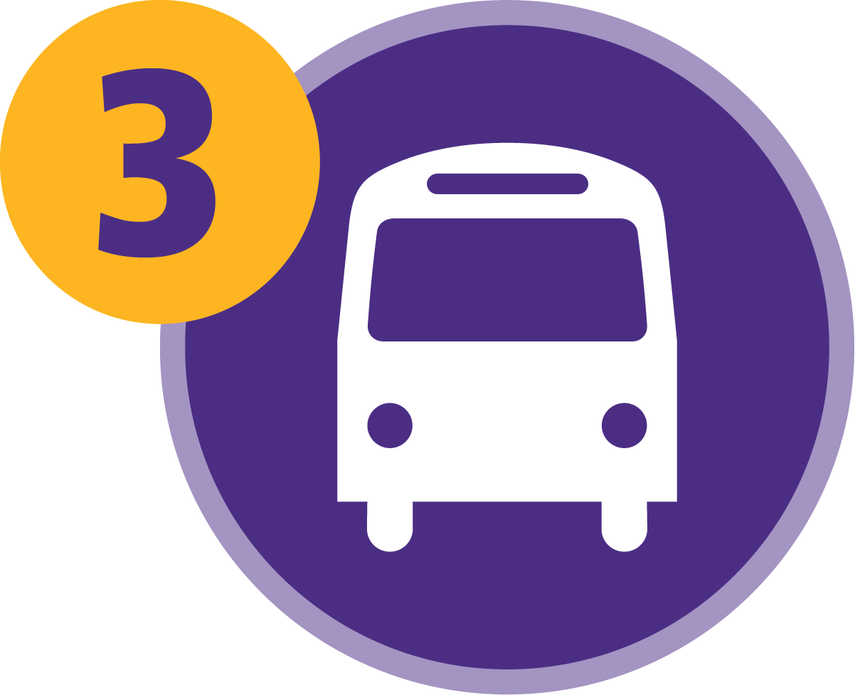 Logo of bus indicating step 1